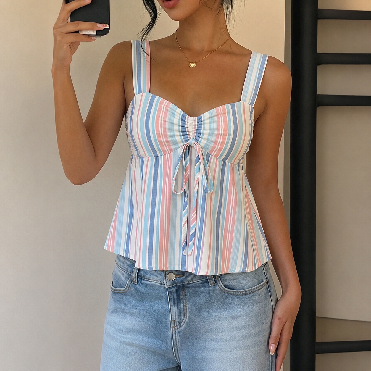Casual Minimalist Style Drawstring Camisole Tank Top For Women