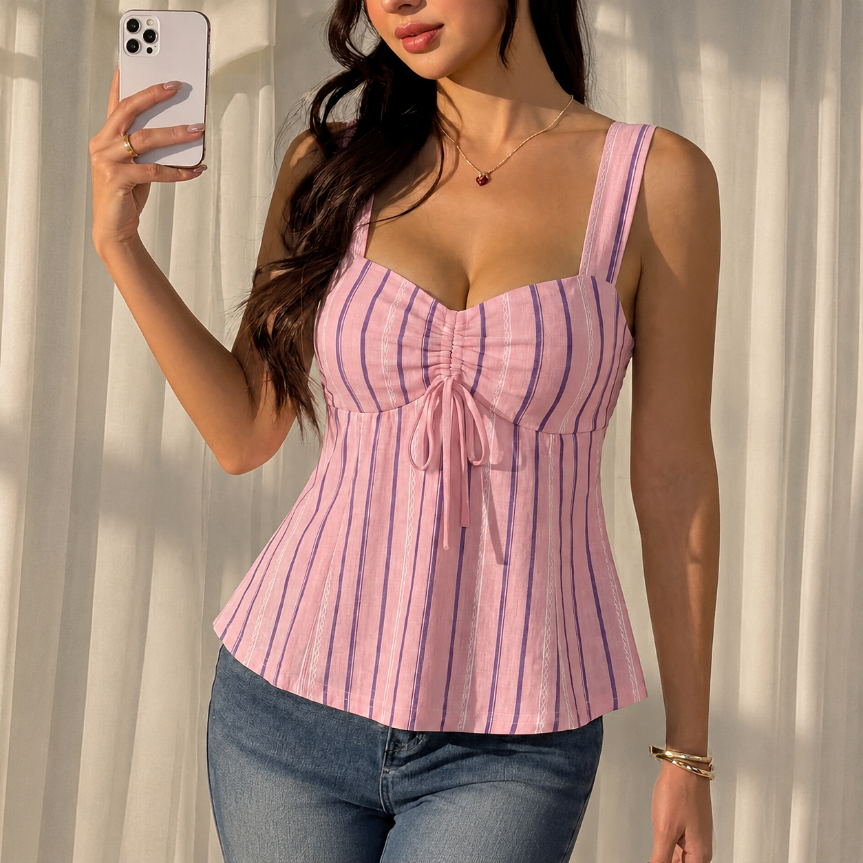 Casual Minimalist Style Drawstring Camisole Tank Top For Women