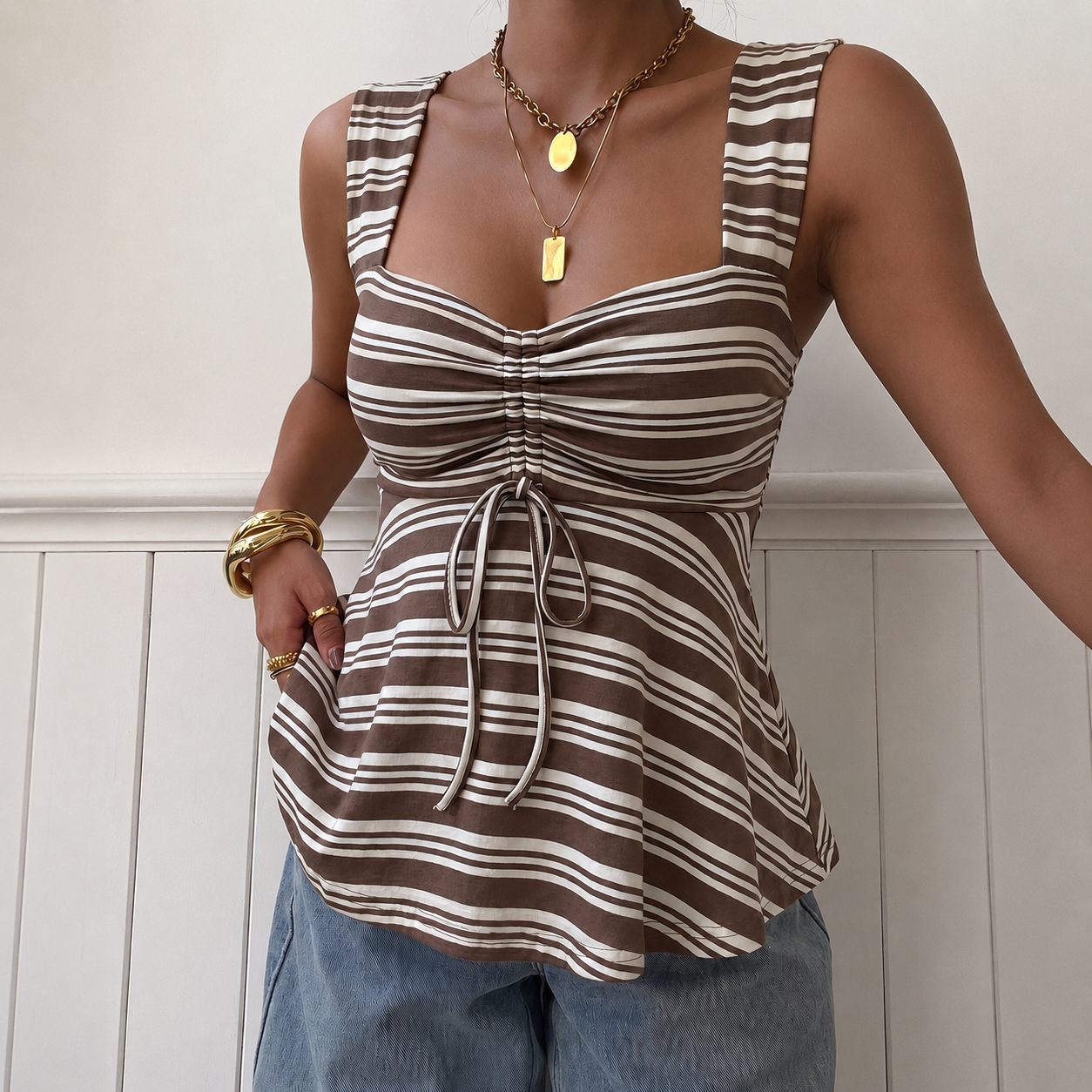 Casual Minimalist Style Drawstring Camisole Tank Top For Women