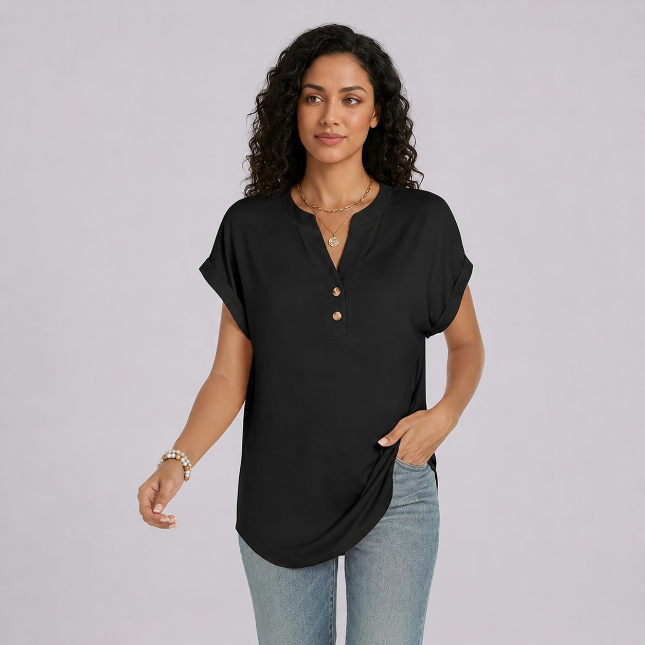 Casual Short Sleeve Henley Top For Women