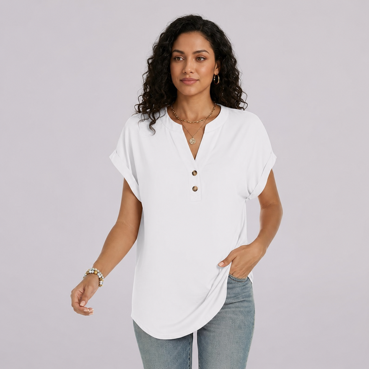 Casual Short Sleeve Henley Top For Women