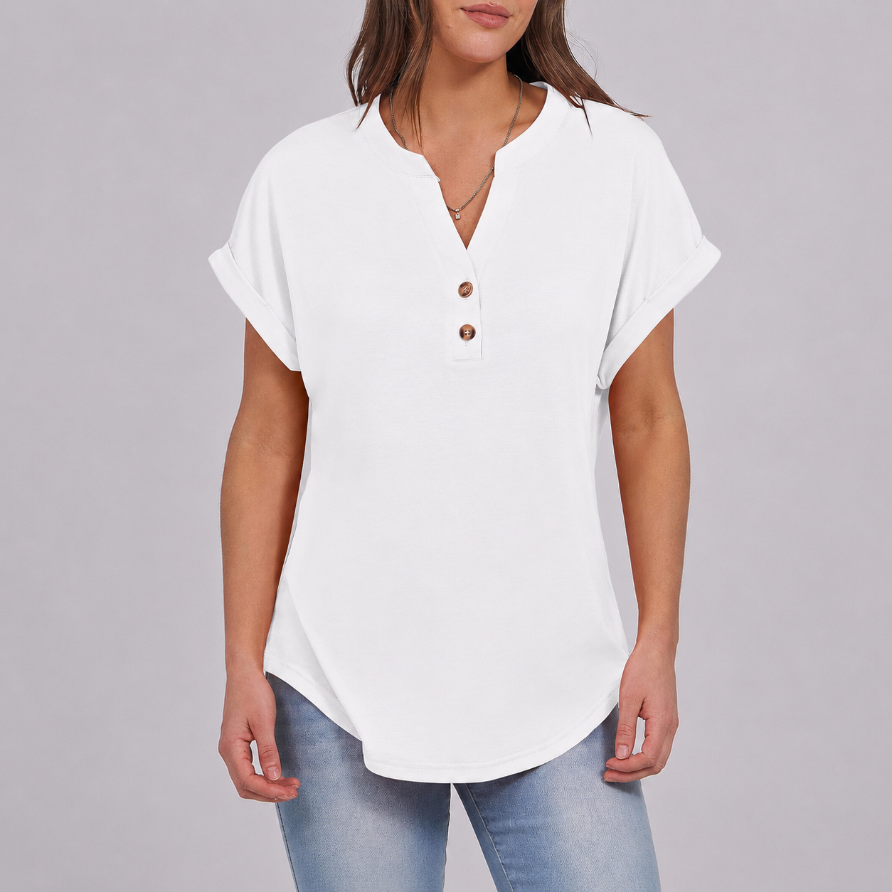Casual Short Sleeve Henley Top For Women