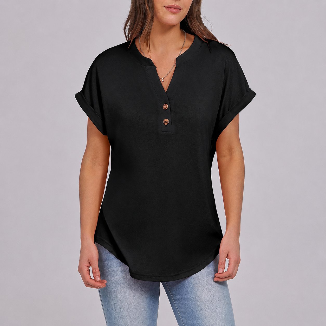 Casual Short Sleeve Henley Top For Women