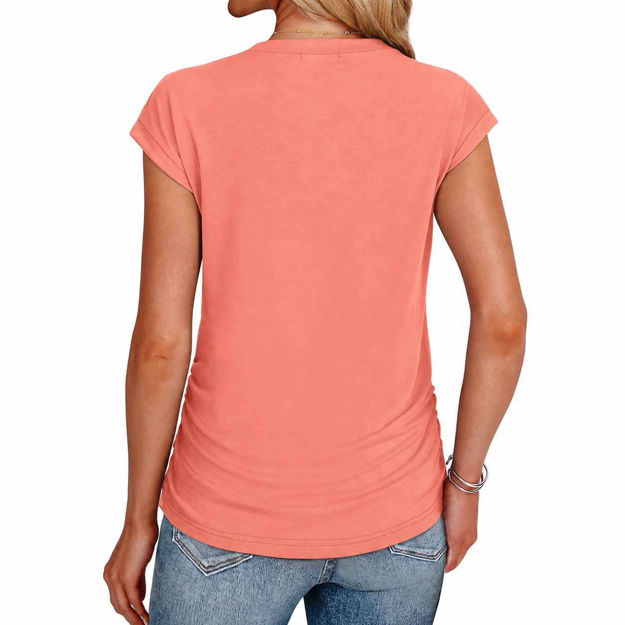 Ruched Cap Short Sleeve Crew TShirt For Women