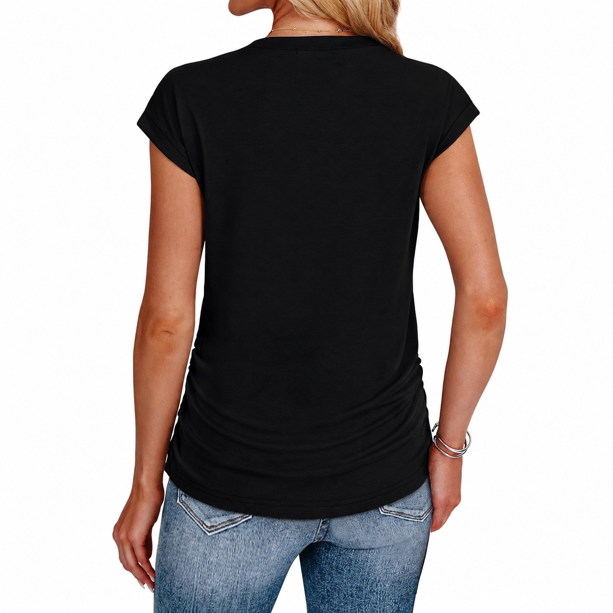 Ruched Cap Short Sleeve Crew TShirt For Women
