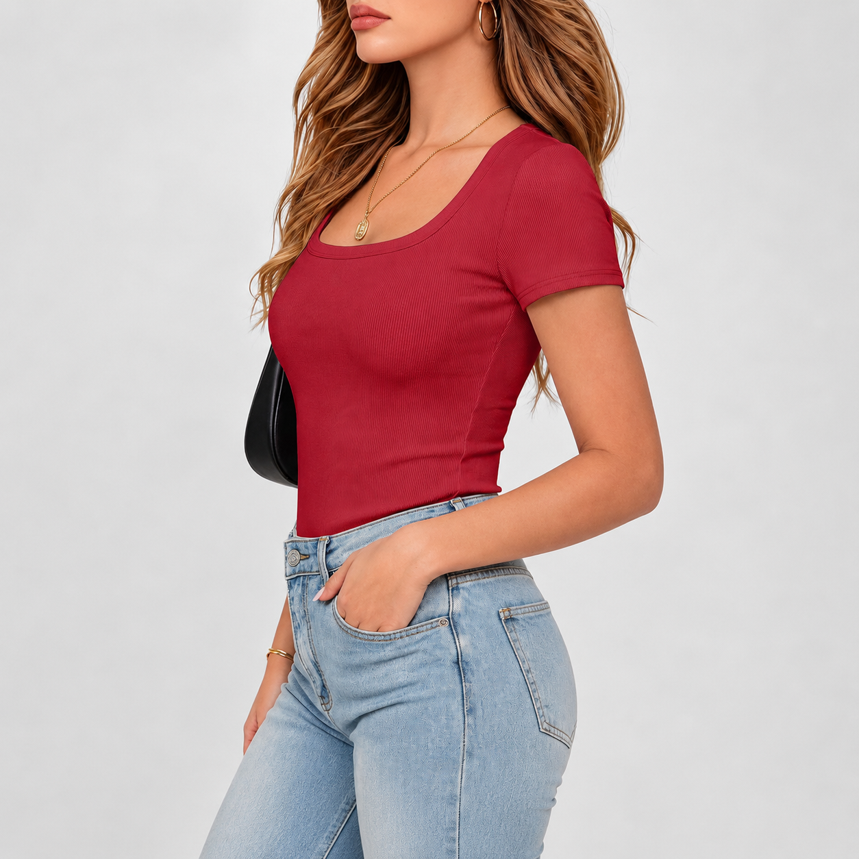 Casual Ribbed Knit Short Sleeve Tee For Women