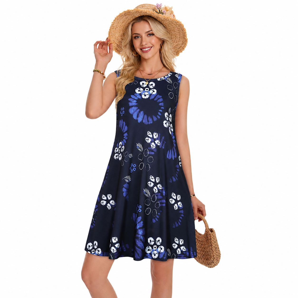 Floral Sleeveless Beach Sundress With Pockets For Women