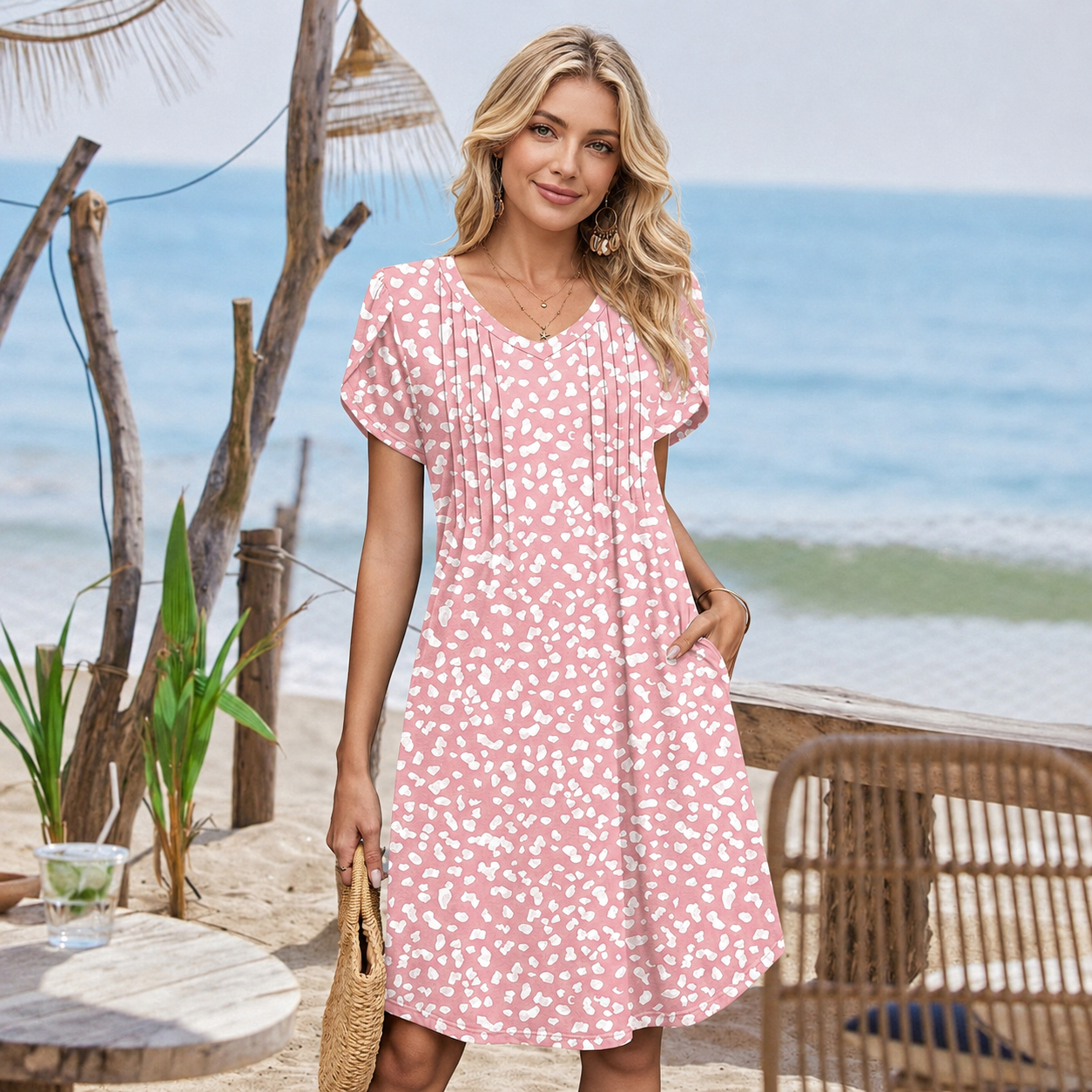 Floral A Line hort Boho Sundress For Women