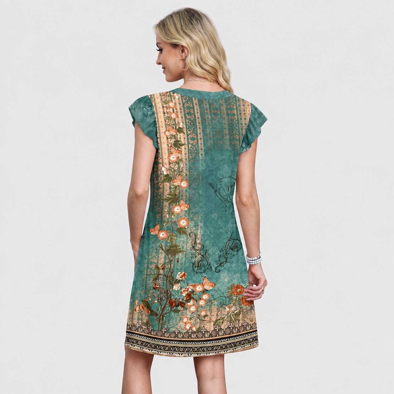 Casual Loose Ruffle Printed Dresses For Women