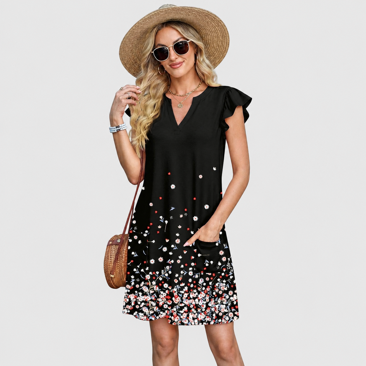 Casual Loose Ruffle Printed Dresses For Women