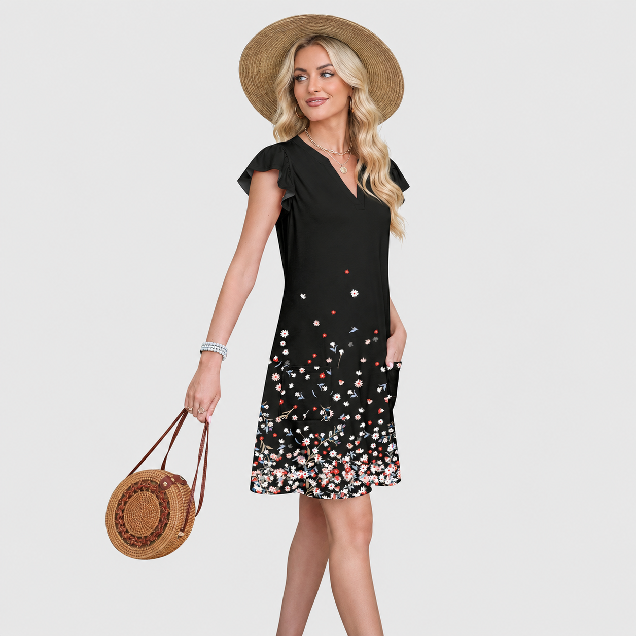 Casual Loose Ruffle Printed Dresses For Women