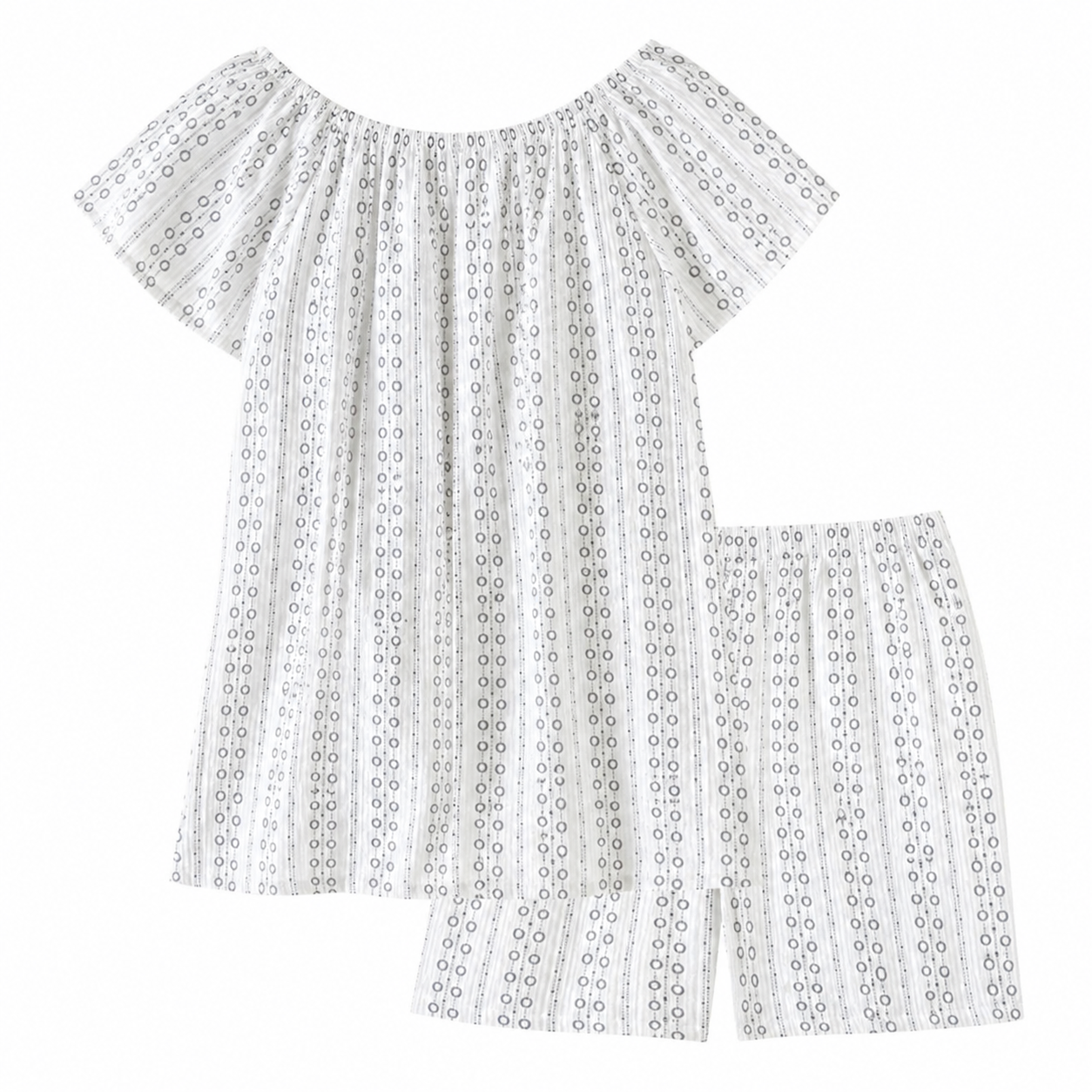 2 Piece Of Polka Dot Print Sleepwear Shorts Set With Short Sleeve Top For Women