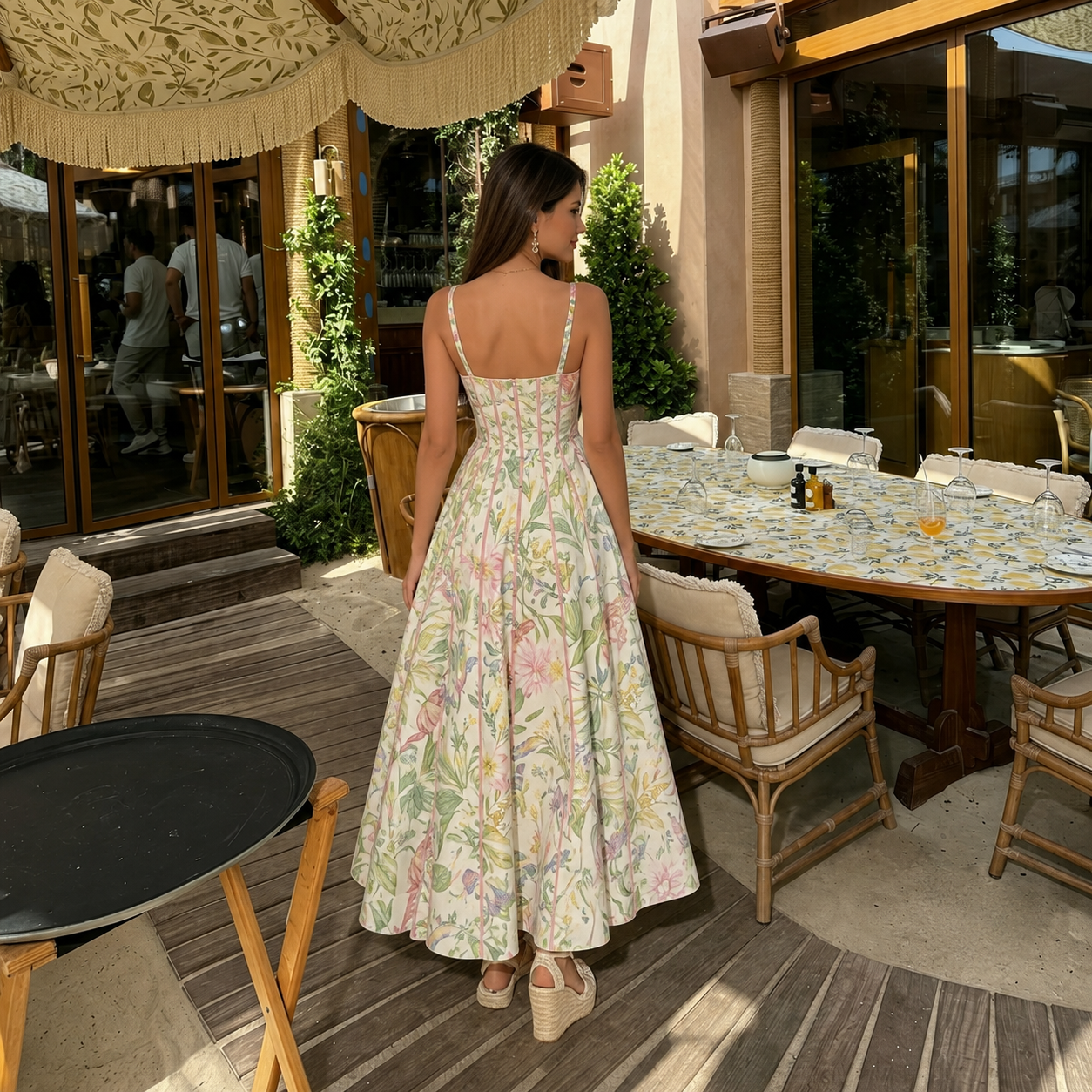 Sleeveless Halter Design A Line Printed Summer Dress For Women