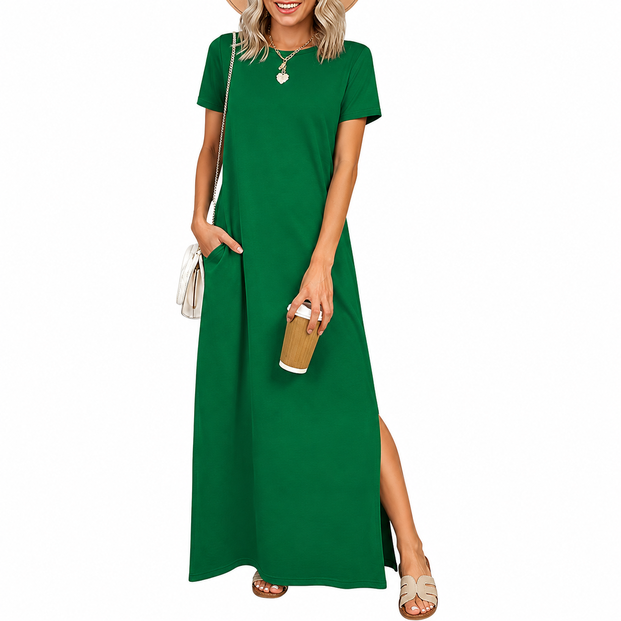 Short Sleeve Casual Maxi Dress With Split Design For Women