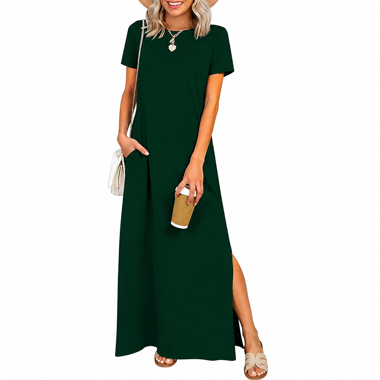 Short Sleeve Casual Maxi Dress With Split Design For Women