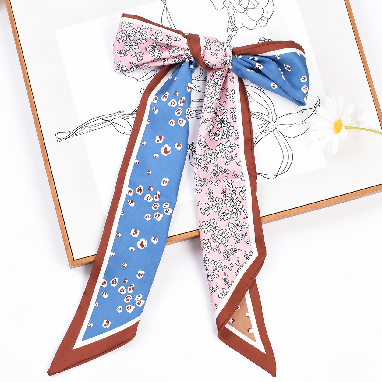 Printed Silky Long Thin Headscarf Wrap For Women