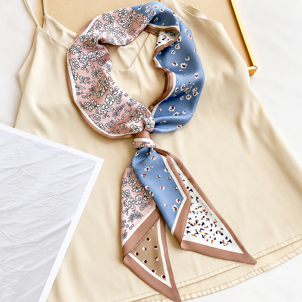 Printed Silky Long Thin Headscarf Wrap For Women