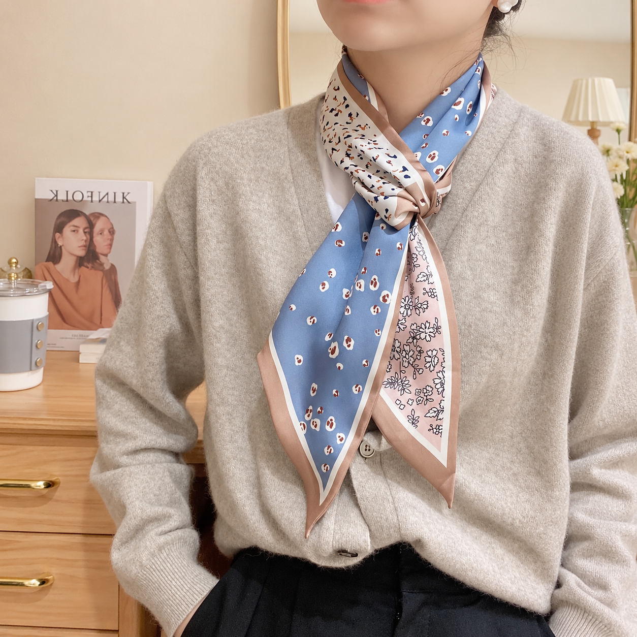 Printed Silky Long Thin Headscarf Wrap For Women