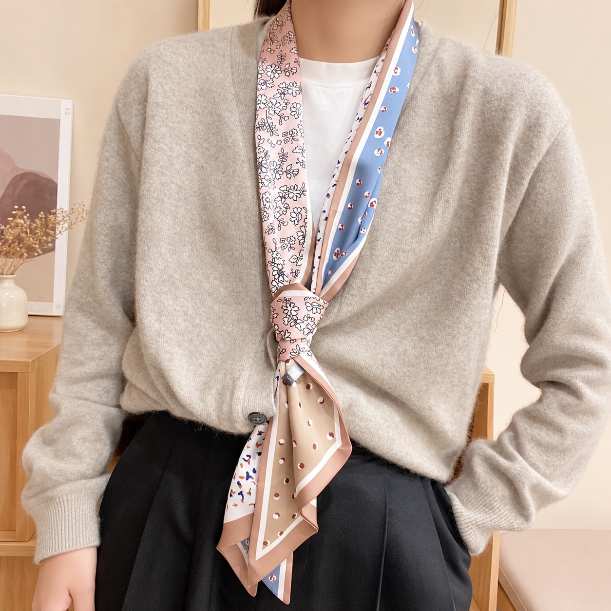 Printed Silky Long Thin Headscarf Wrap For Women