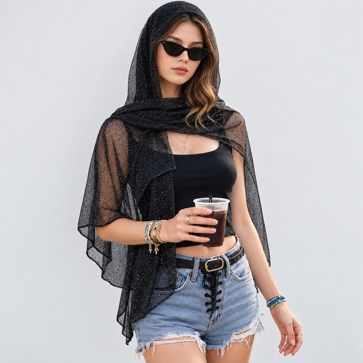 Sparkly Sheer Shawl Wrap For Women