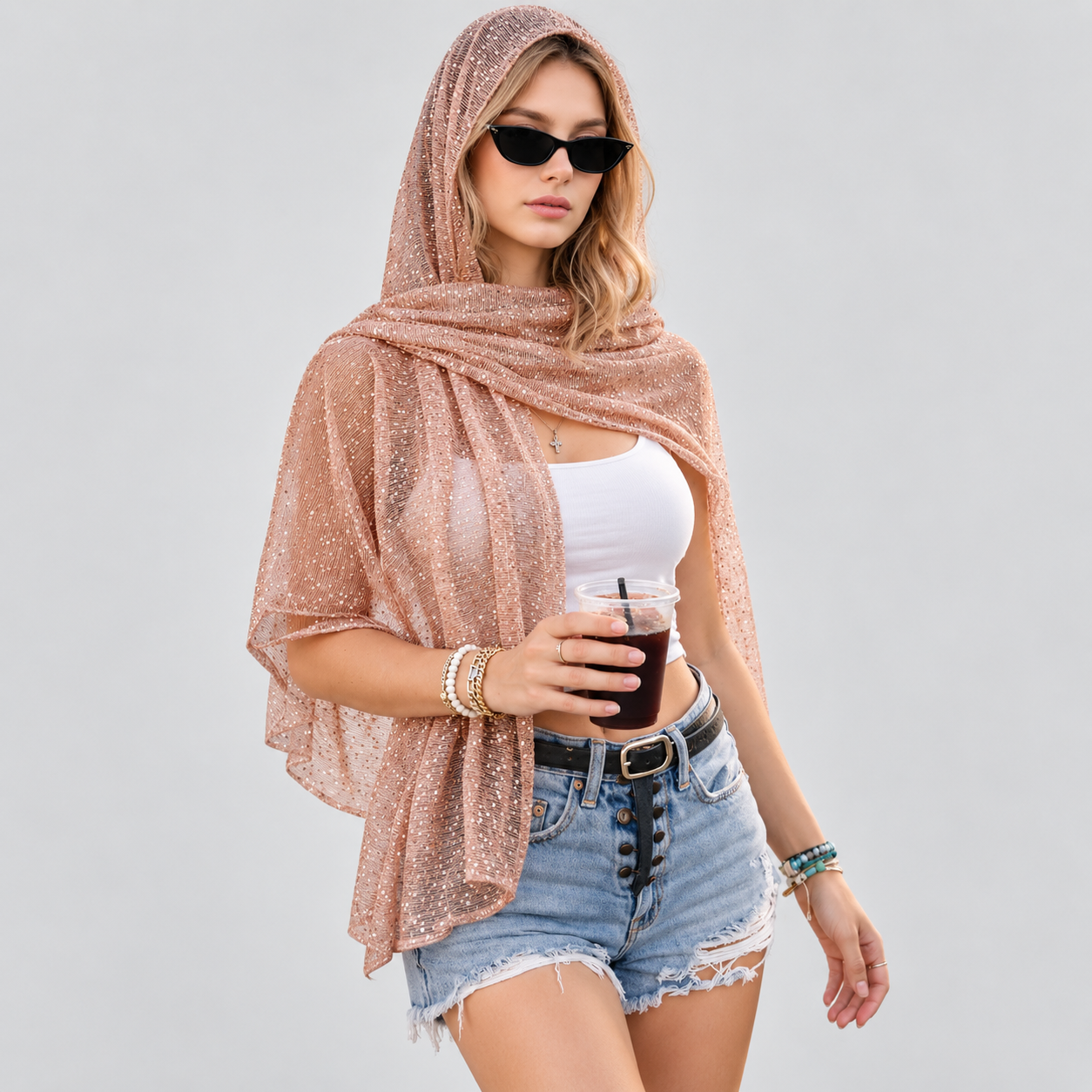 Sparkly Sheer Shawl Wrap For Women