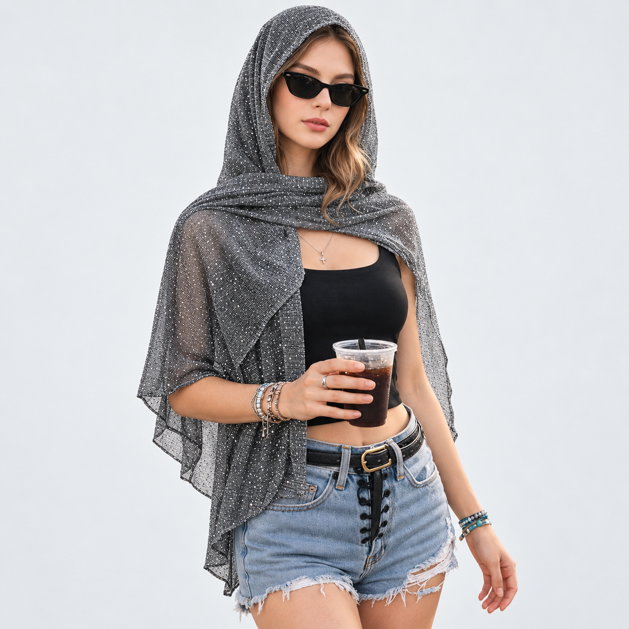 Sparkly Sheer Shawl Wrap For Women