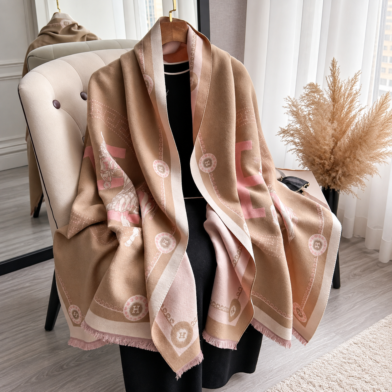 Dual Sided Printed Windproof Warm Winter Scarf For Women