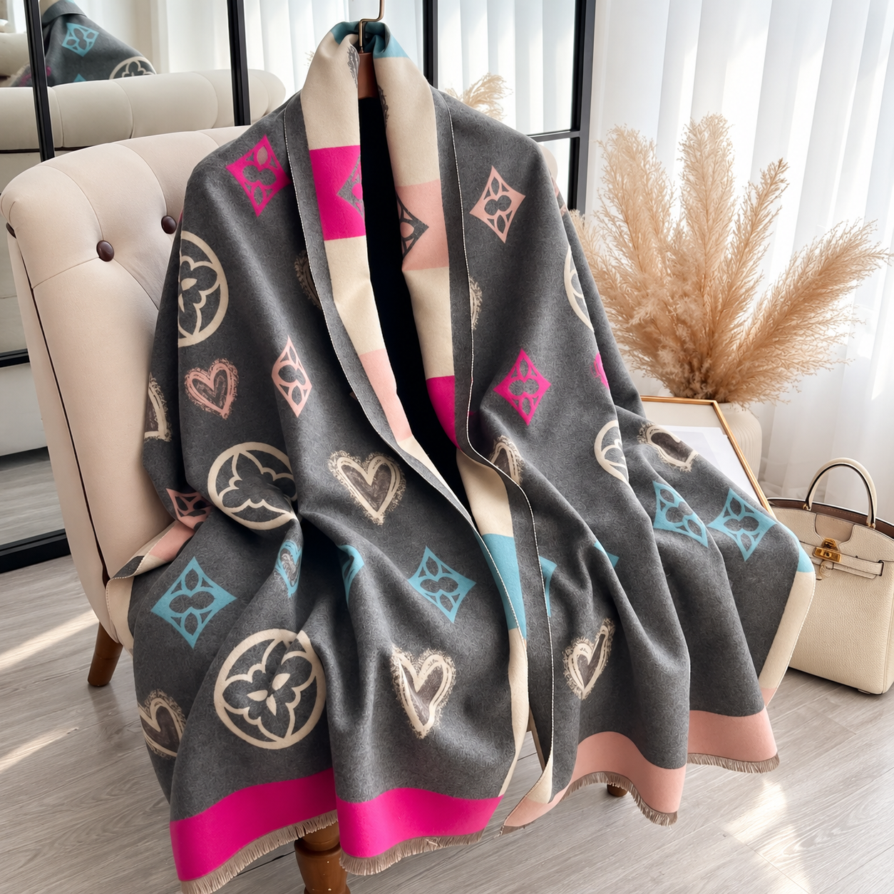 Dual Sided Printed Windproof Warm Winter Scarf For Women