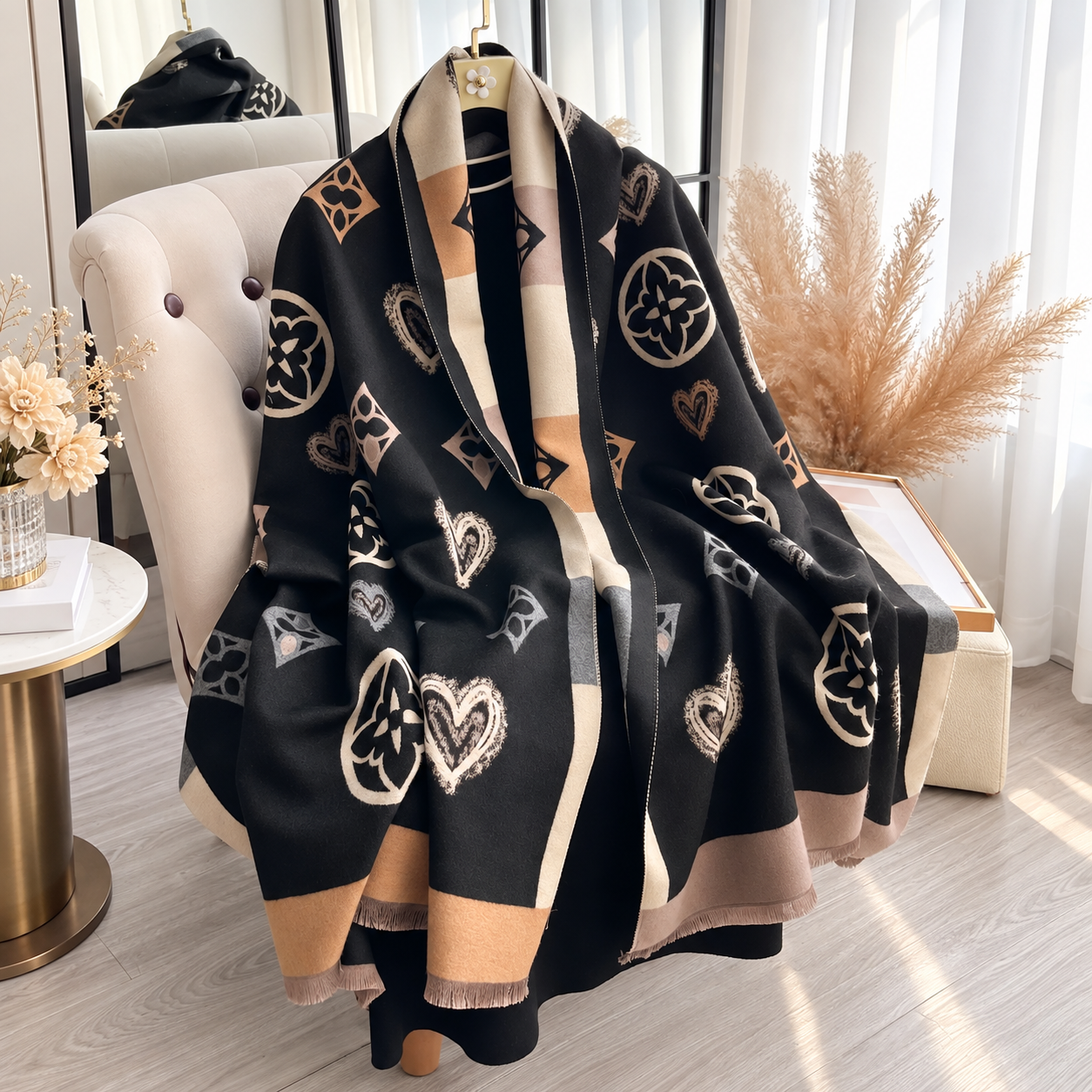 Dual Sided Printed Windproof Warm Winter Scarf For Women