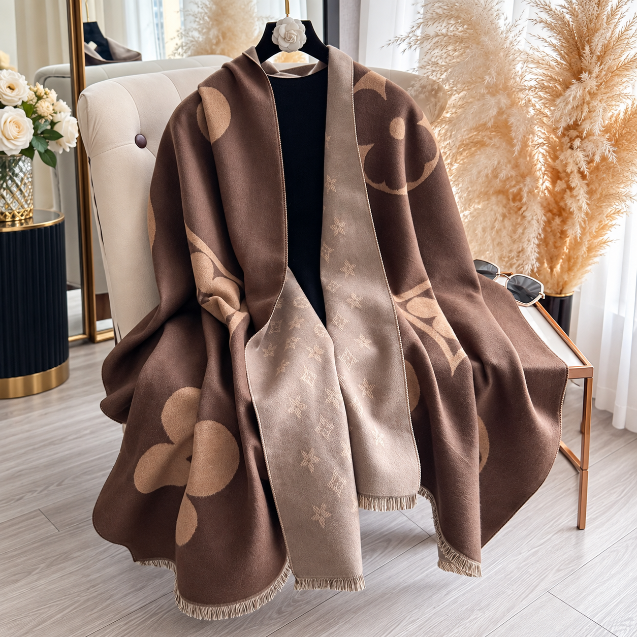Dual Sided Printed Windproof Warm Winter Scarf For Women
