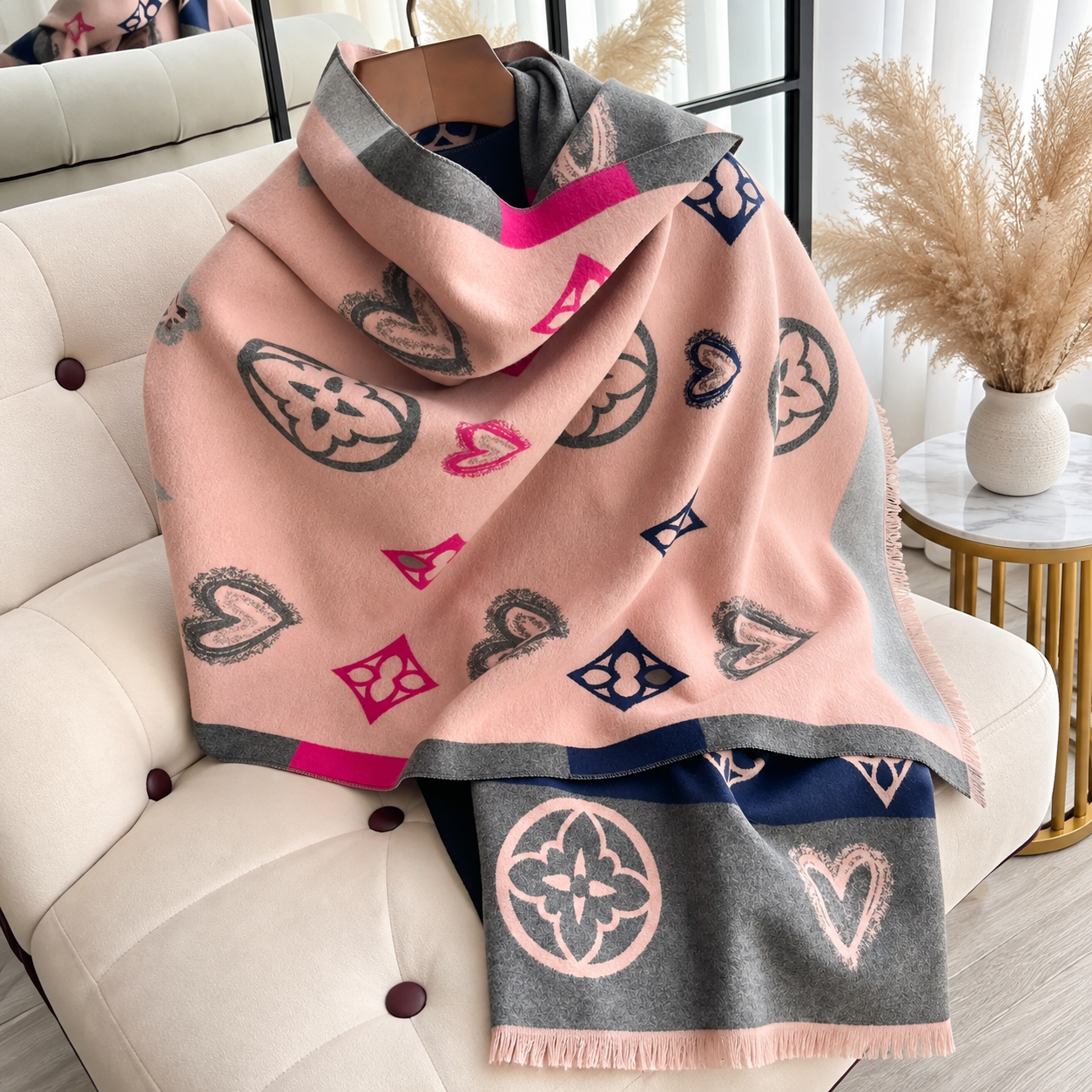 Dual Sided Printed Windproof Warm Winter Scarf For Women