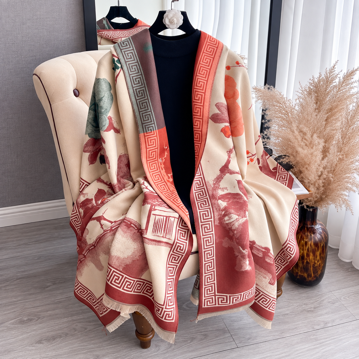 Dual Sided Printed Windproof Warm Winter Scarf For Women