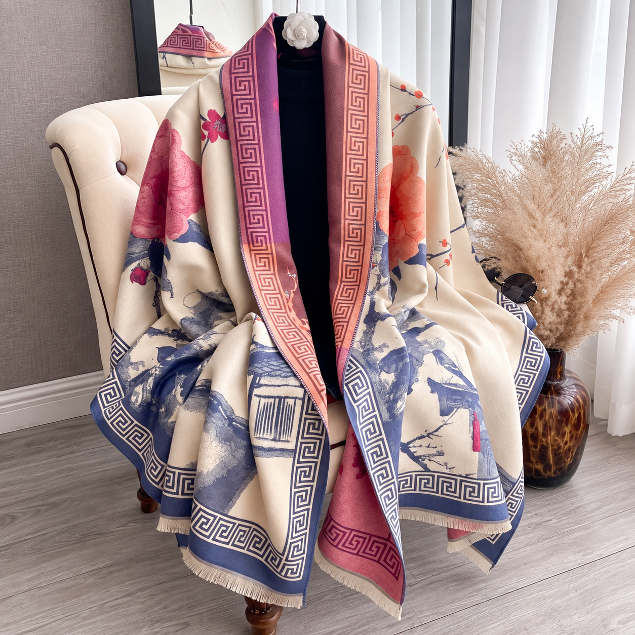 Dual Sided Printed Windproof Warm Winter Scarf For Women