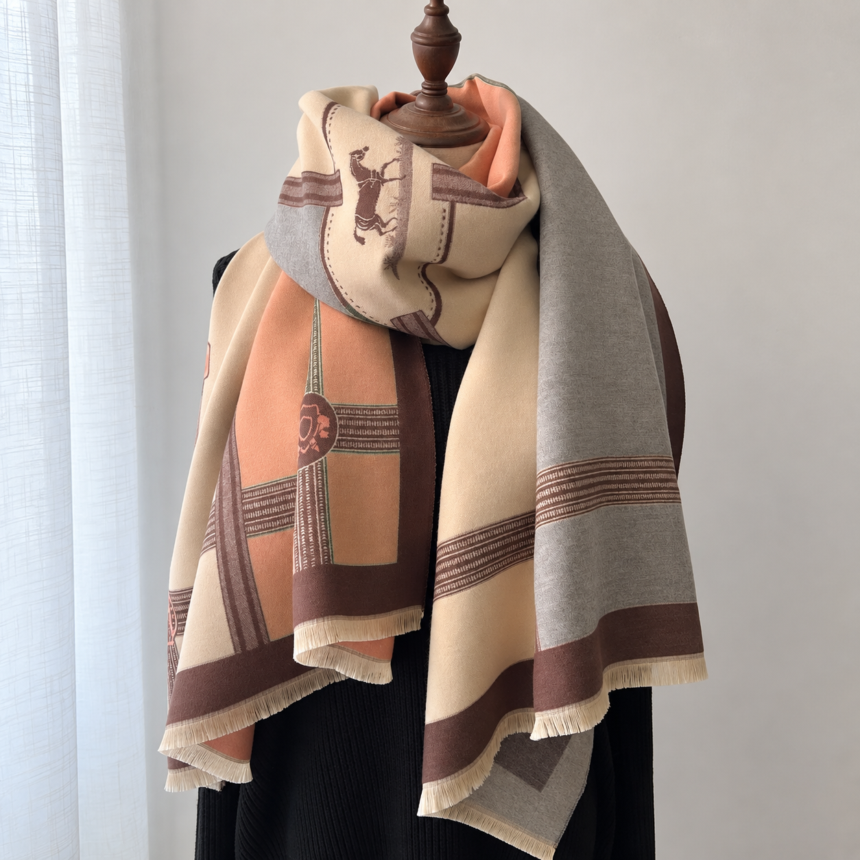 Casual Horse Pattern Fringe Scarf For Women
