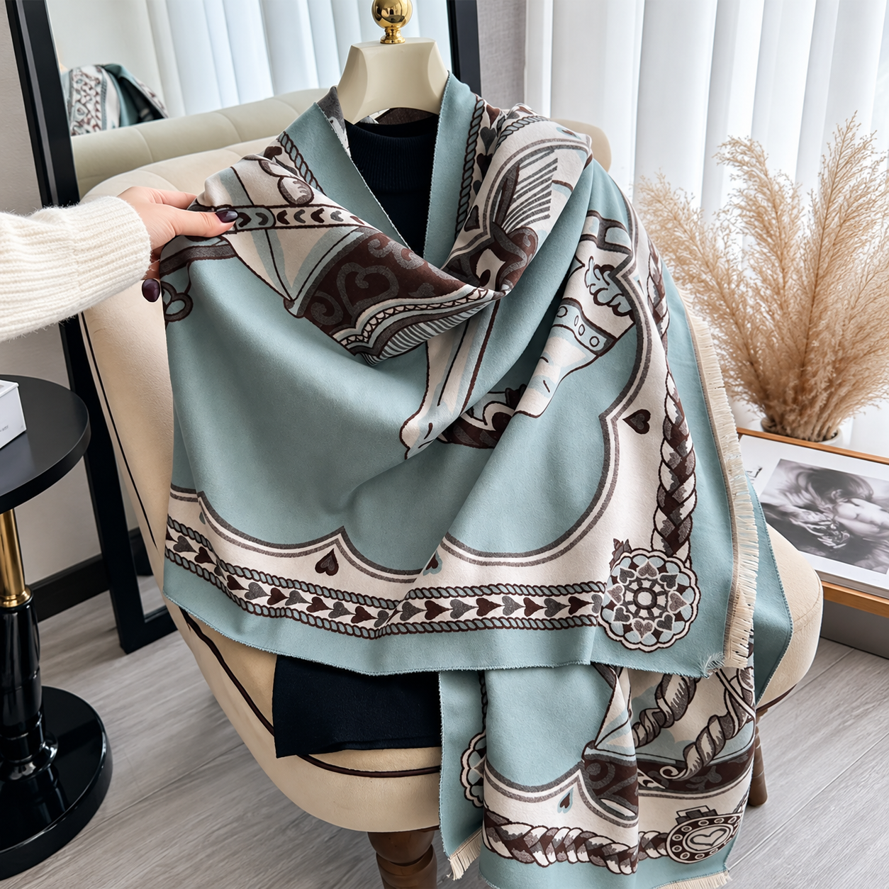 Casual Horse Pattern Fringe Scarf For Women