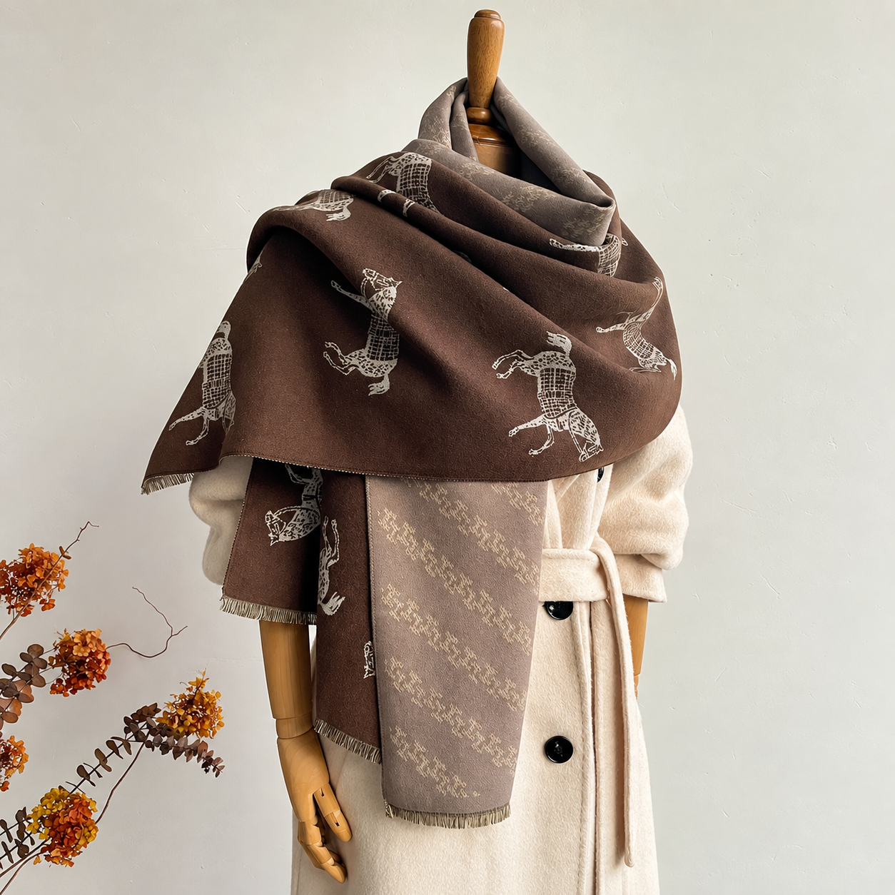 Casual Horse Pattern Fringe Scarf For Women
