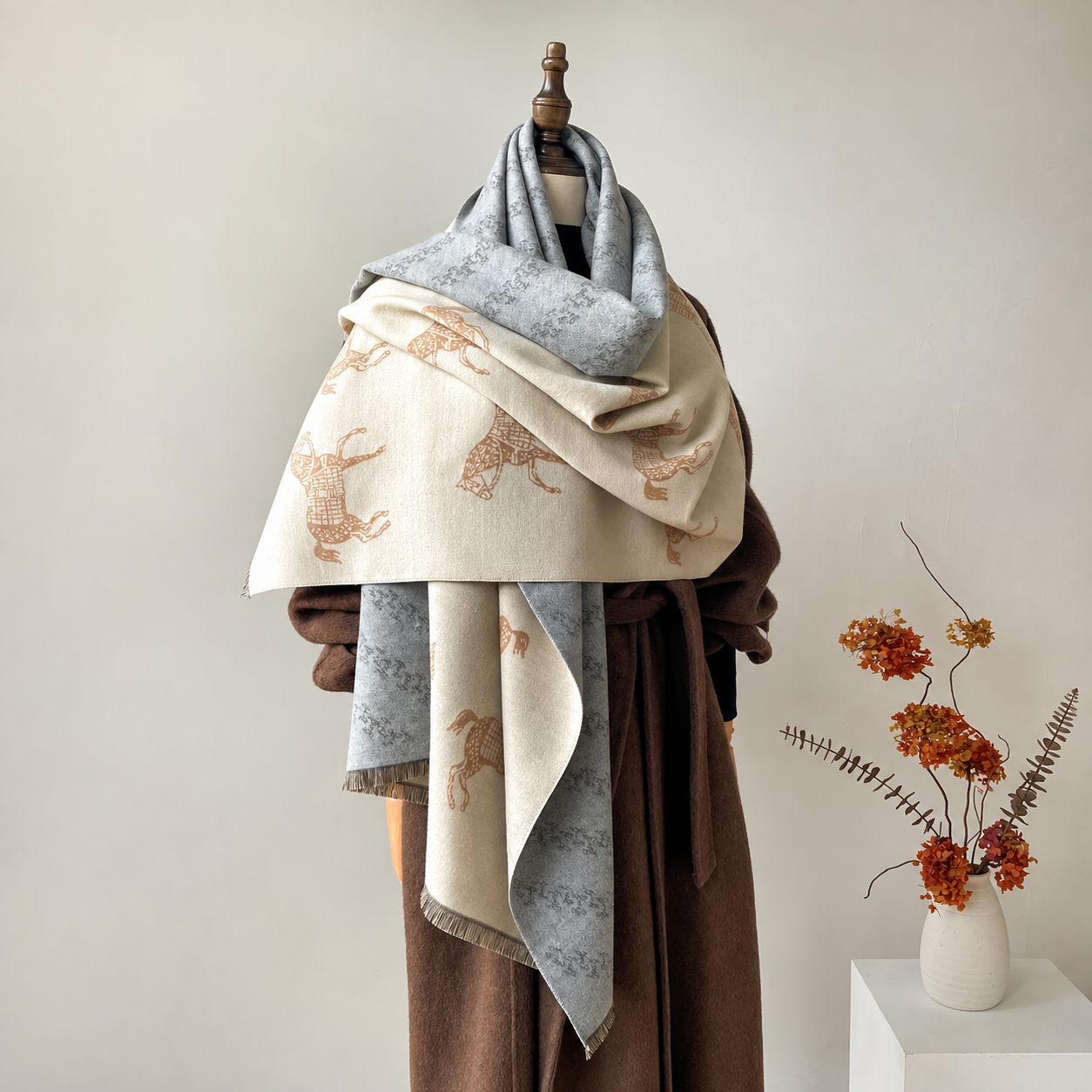 Casual Horse Pattern Fringe Scarf For Women