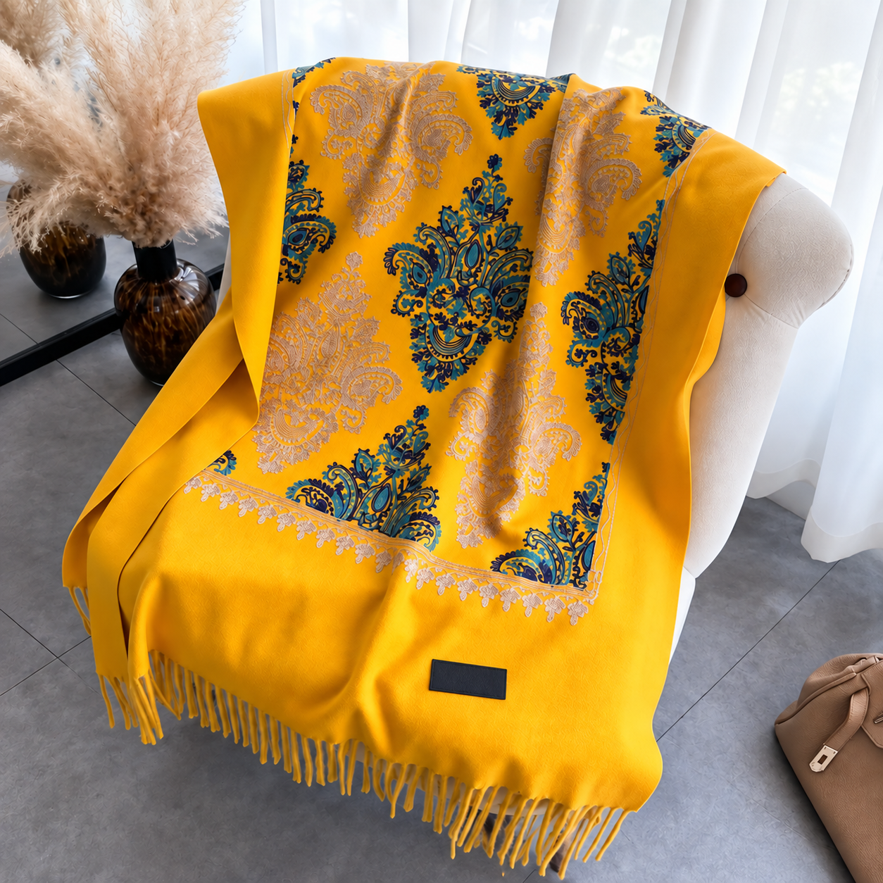 Floral Tassel Scarf For Everyday Wear For Men And Women