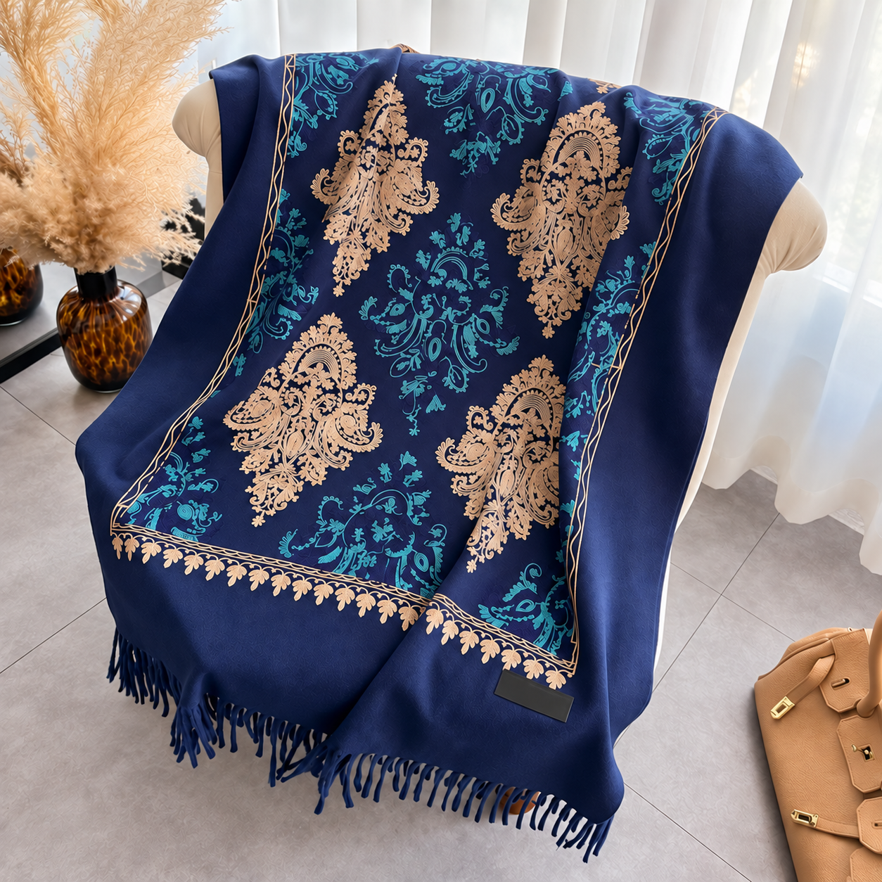 Floral Tassel Scarf For Everyday Wear For Men And Women