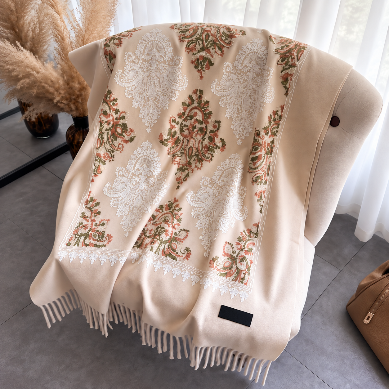 Floral Tassel Scarf For Everyday Wear For Men And Women