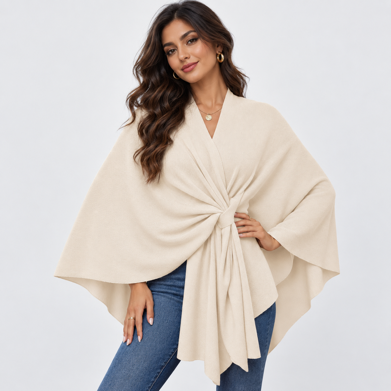 Casual Open Front Poncho Cardigan Wrap For Women