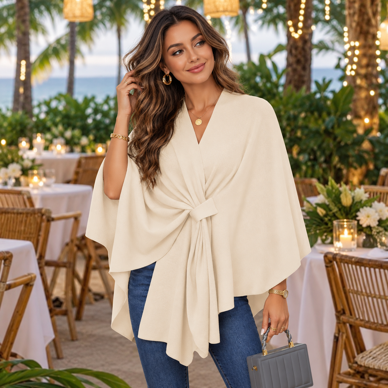 Casual Open Front Poncho Cardigan Wrap For Women