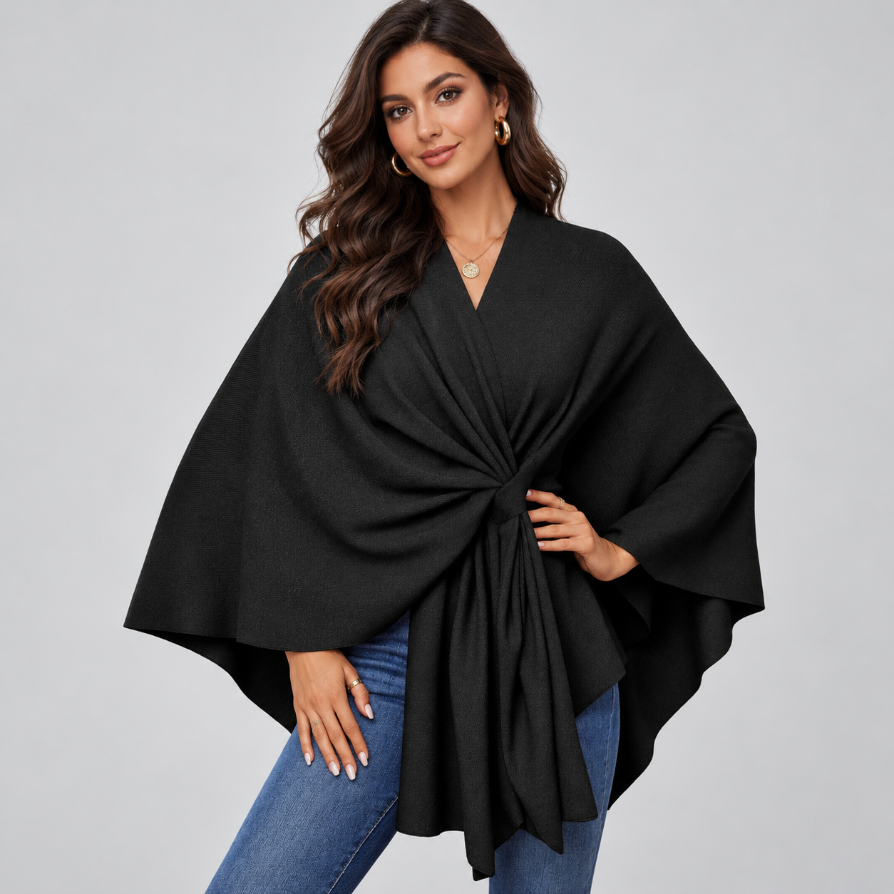 Casual Open Front Poncho Cardigan Wrap For Women