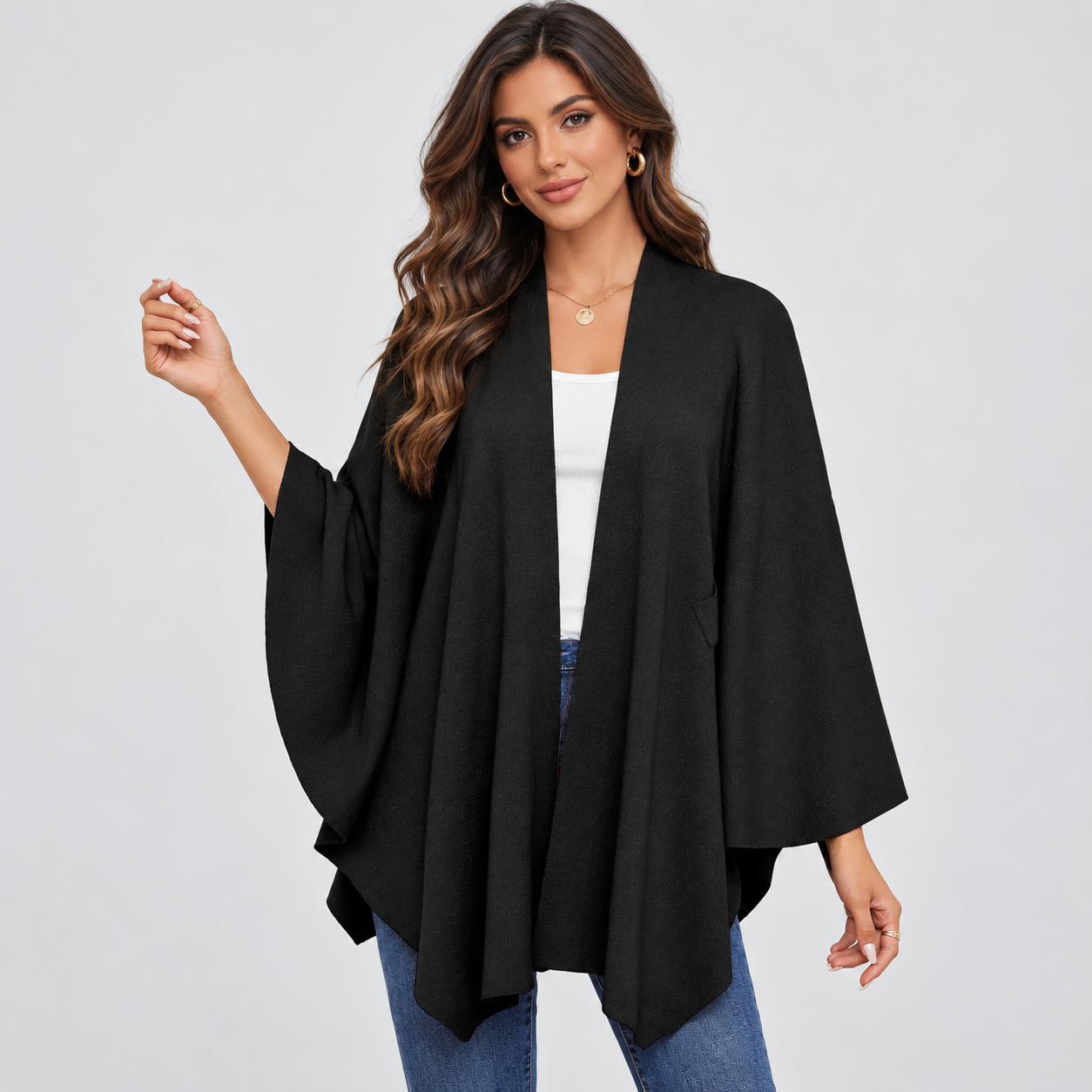 Casual Open Front Poncho Cardigan Wrap For Women