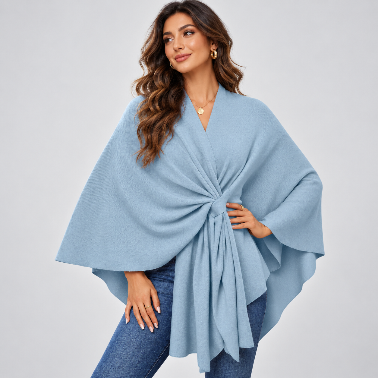 Casual Open Front Poncho Cardigan Wrap For Women