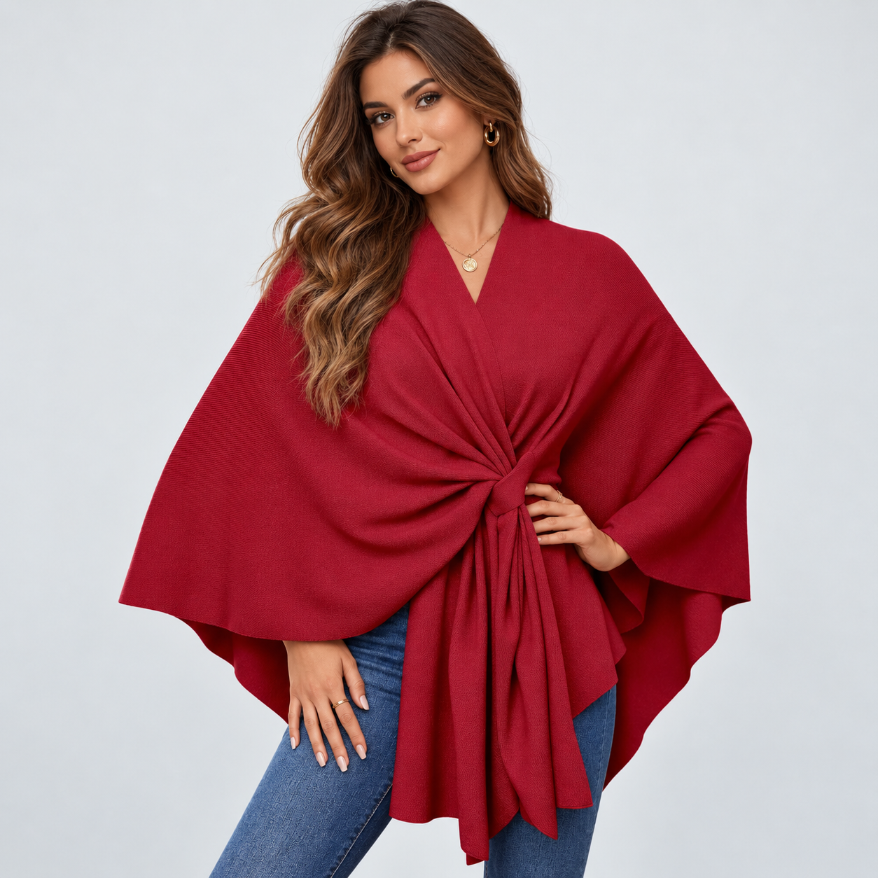 Casual Open Front Poncho Cardigan Wrap For Women