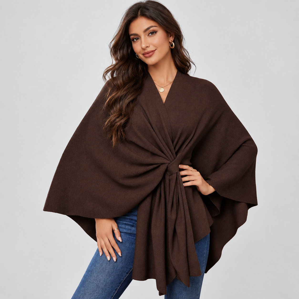 Casual Open Front Poncho Cardigan Wrap For Women