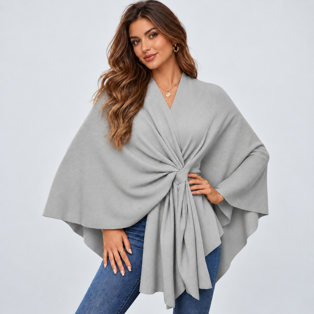 Casual Open Front Poncho Cardigan Wrap For Women