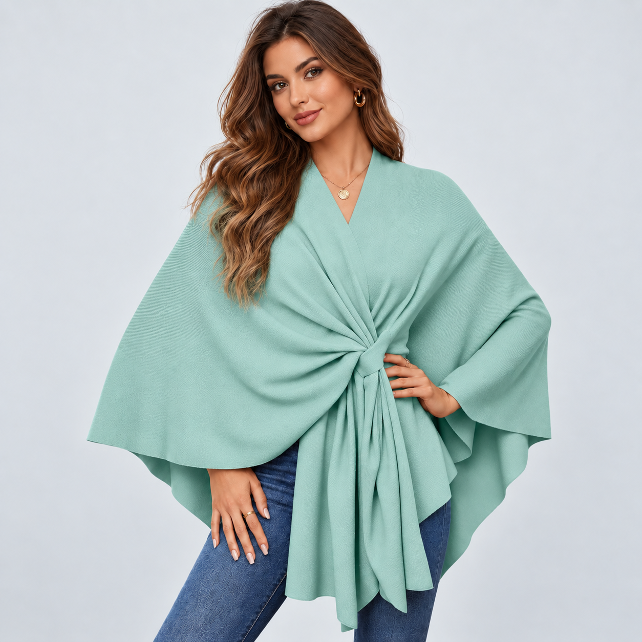 Casual Open Front Poncho Cardigan Wrap For Women