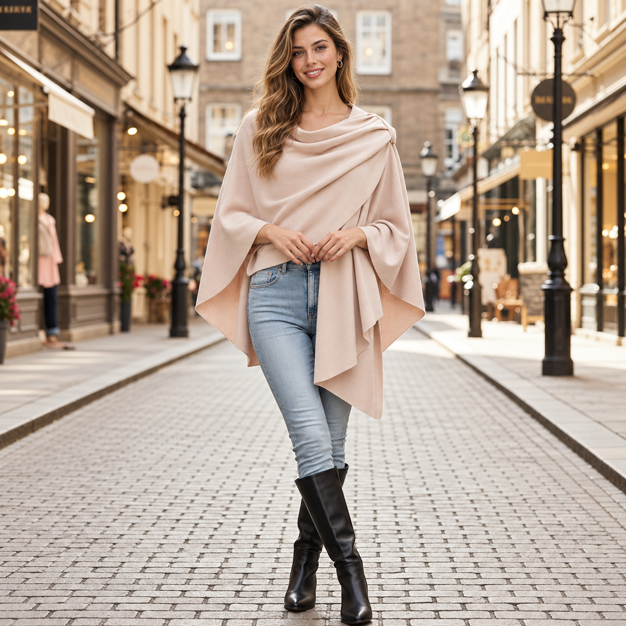 Casual Cross Front Poncho Shawl Wrap For Women